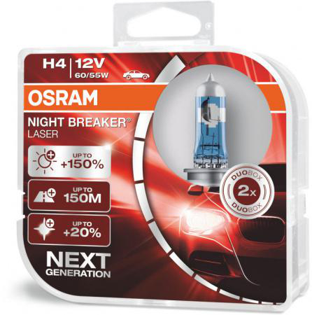 Osram Night Breaker Laser - Glödlampa H4 55W 12 V 2-pack