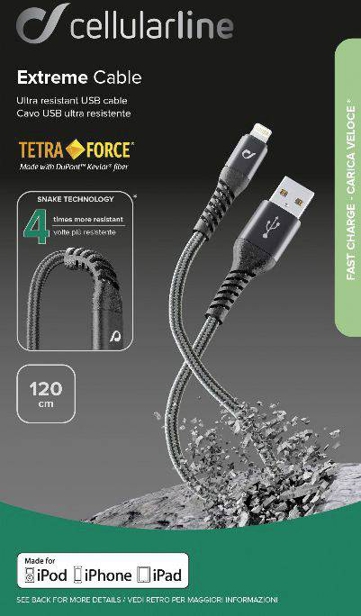Cellularline Laddkabel USB-A till Lightning 1.2 m - Svart