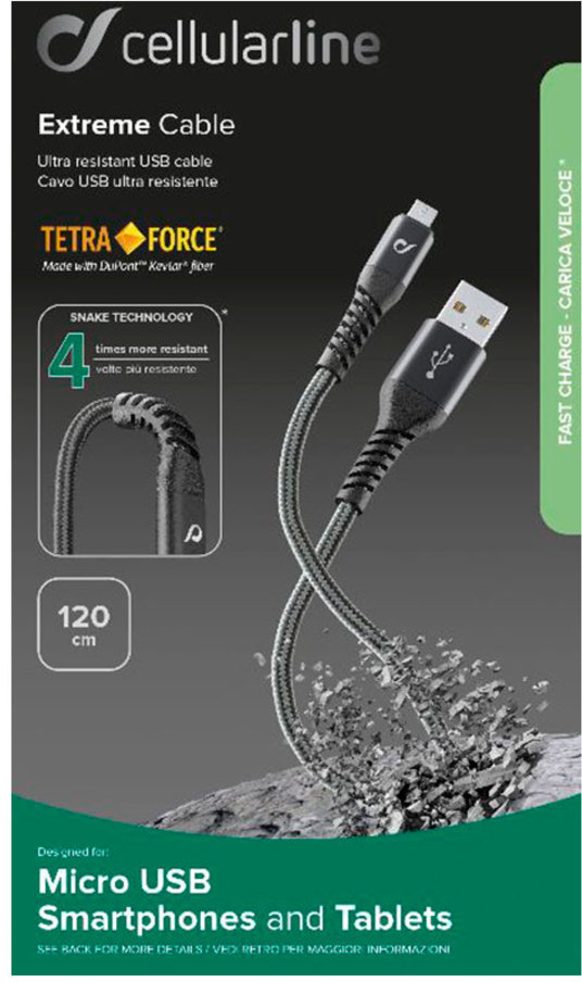 Cellularline Laddkabel USB-A till Micro-USB 1.2 m - Svart