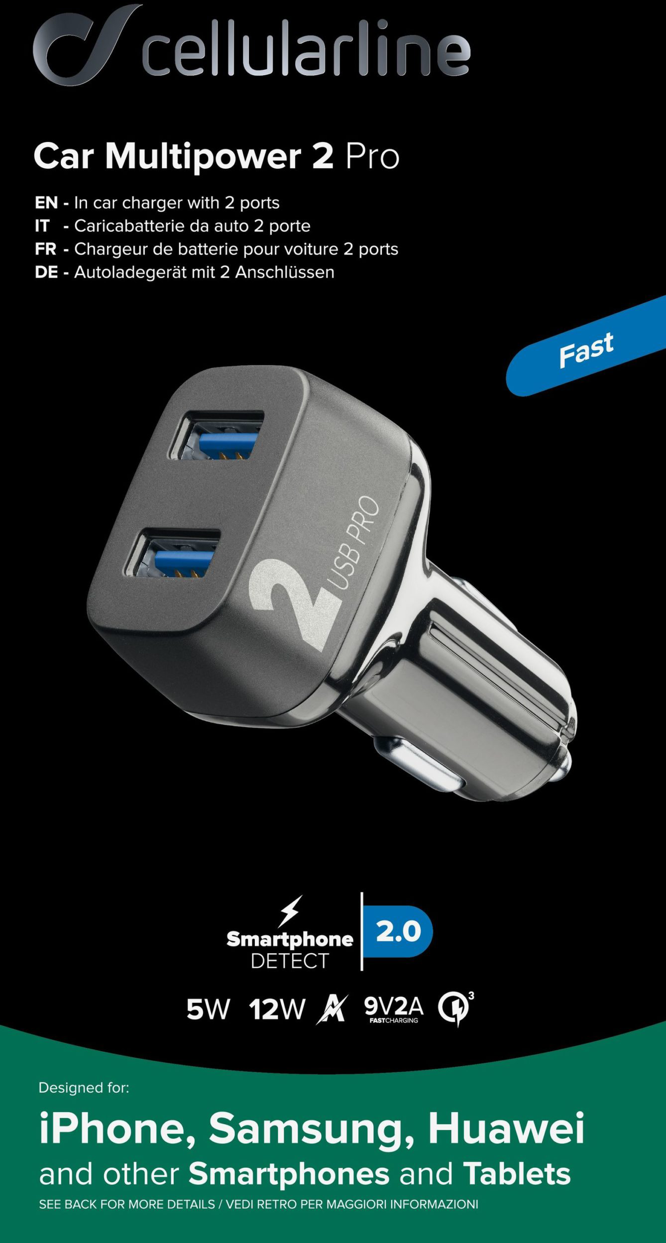 Alternativ bild 0 för Cellularline Billaddare Dubbla USB-portar 2.0 12 W