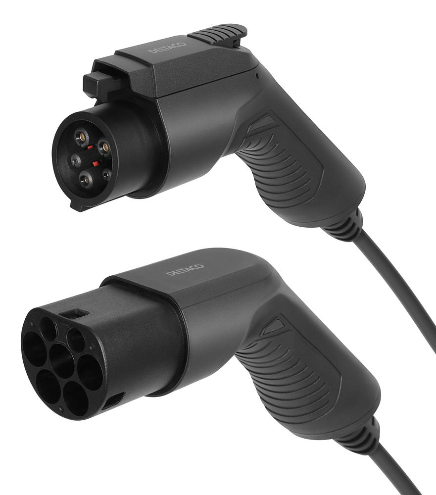 Laddkabel e-Charge 3,6 kW Typ2 till Typ1, 16A, 5m Deltaco