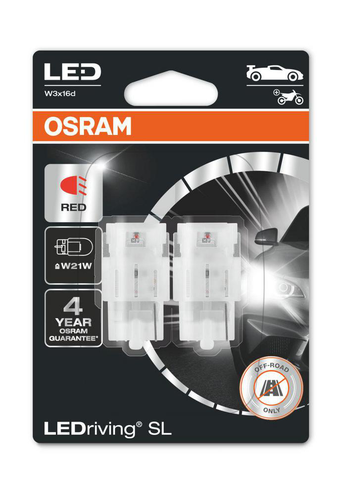 Lampa, LEDriving W21W LED Röd, 2-pack Osram