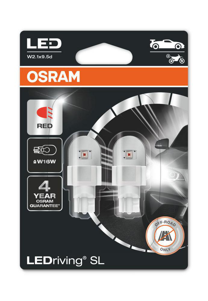 Alternativ bild 0 för Lampa, LEDriving W16W LED Röd, 2-pack Osram