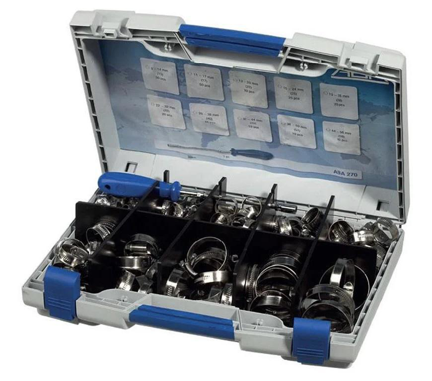 Sortimentlåda Slangklämmor ABA Original/Nova Rostfri Syrafast W5 9/12m