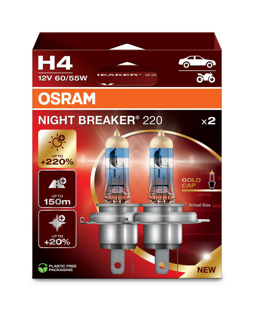 Halogenlampa H4 Night Breaker 220 (2-Pack) Osram