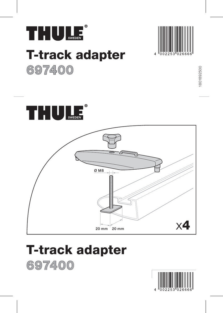 T-track Adapter 697-4 (20x27mm for PowerGrip, FastGrip, FastClick)