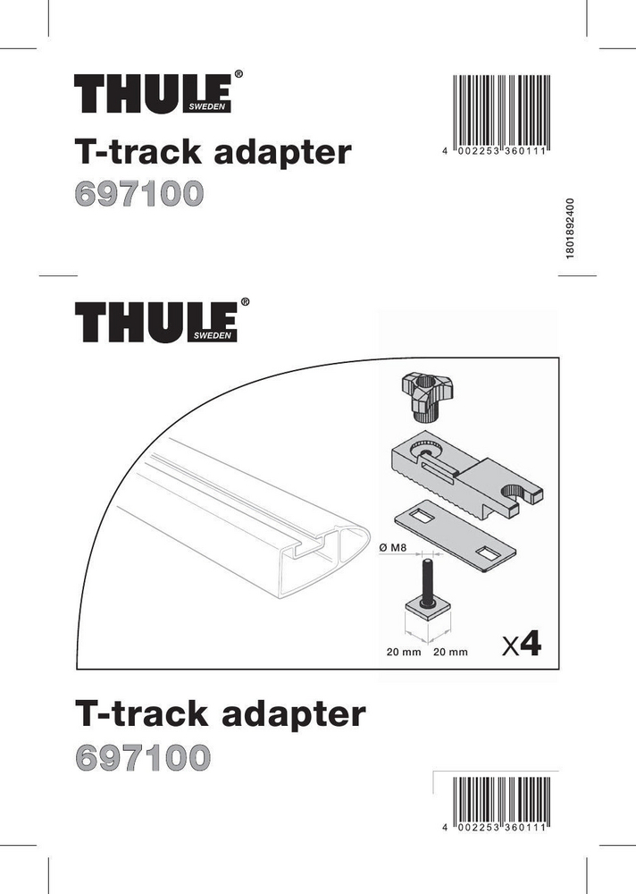 T-track Adapter 697-1 (20x27mm for 80mm U-bolt) Thule