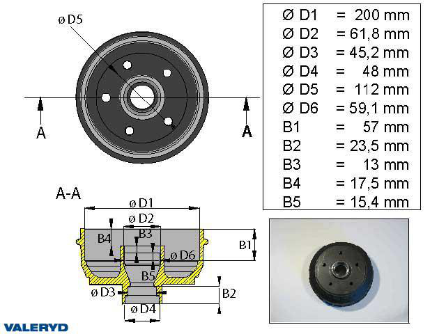 Bromstrumma 200x50 5x112 passar till AL-KO tum-lager Valeryd