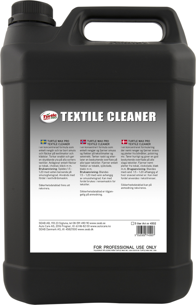Turtle Wax Pro Textile Cleaner - Textilrengöring Dunk 5 l
