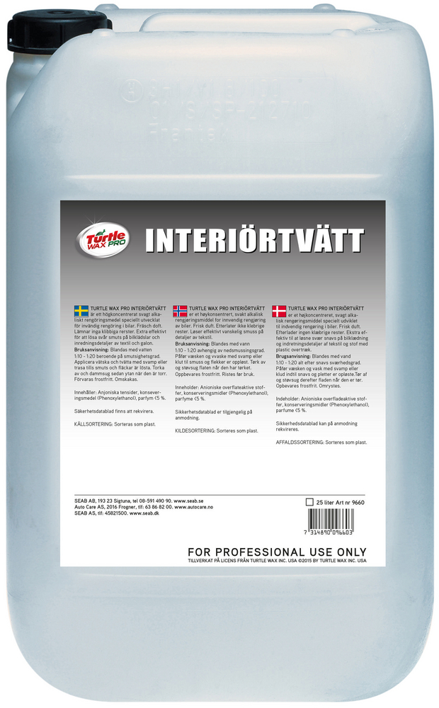 Turtle Wax Pro Interiörtvätt - Textilrengöring Dunk 25 l