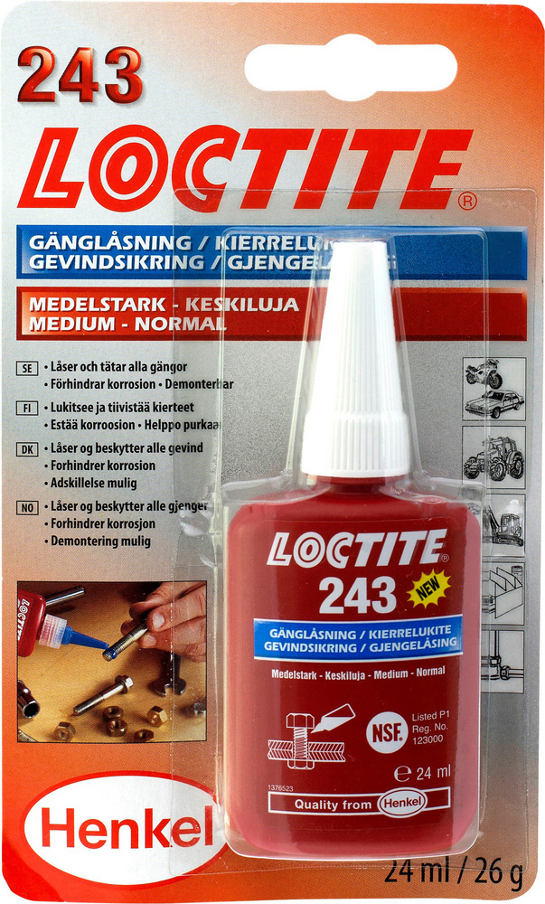 Produktfoto för Skruvlås Loctite 243 medium strength 24 ml