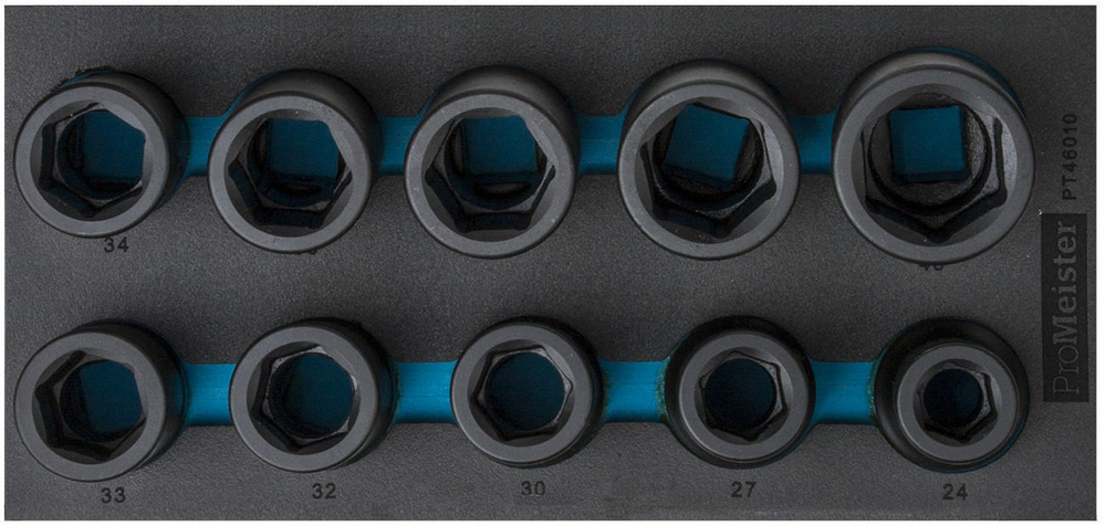 Hylssats 1" Kraft 6-Kant 24-46mm Långa 10-Delar