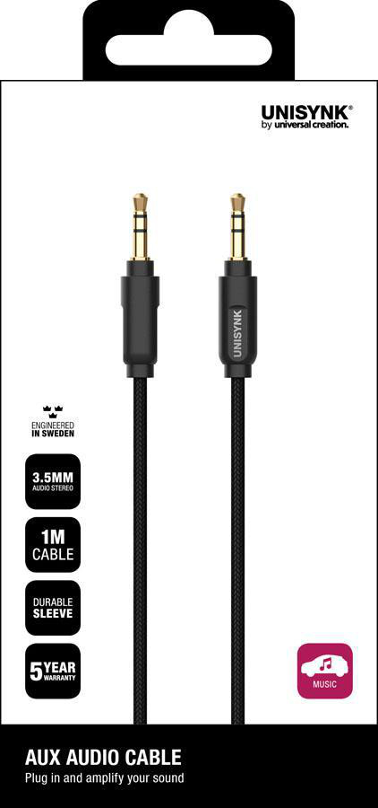 Unisynk AUX-ljudkabel 3.5 mm 1 m - Svart
